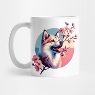 Norwegian Buhund's Joyful Spring Cherry Blossom Moment Mug